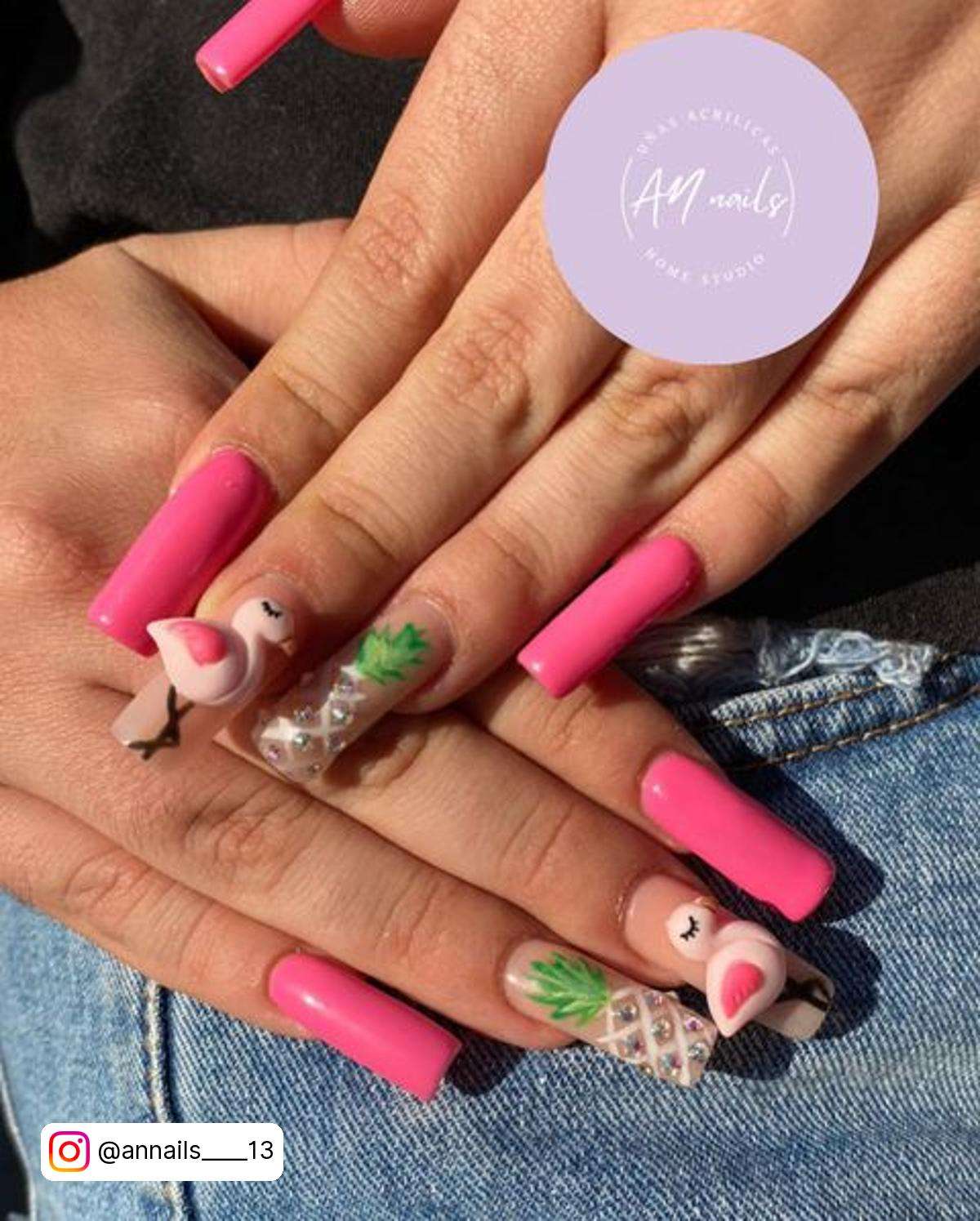 3D Pink Flamingo Nails