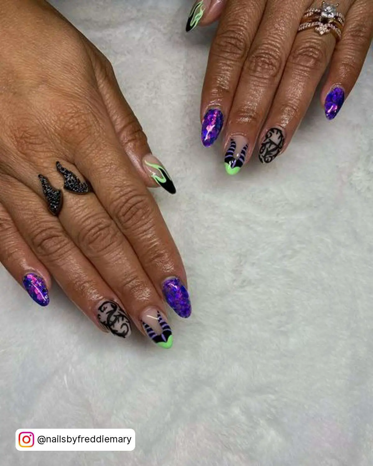Green And Purple Disney Villian Nails