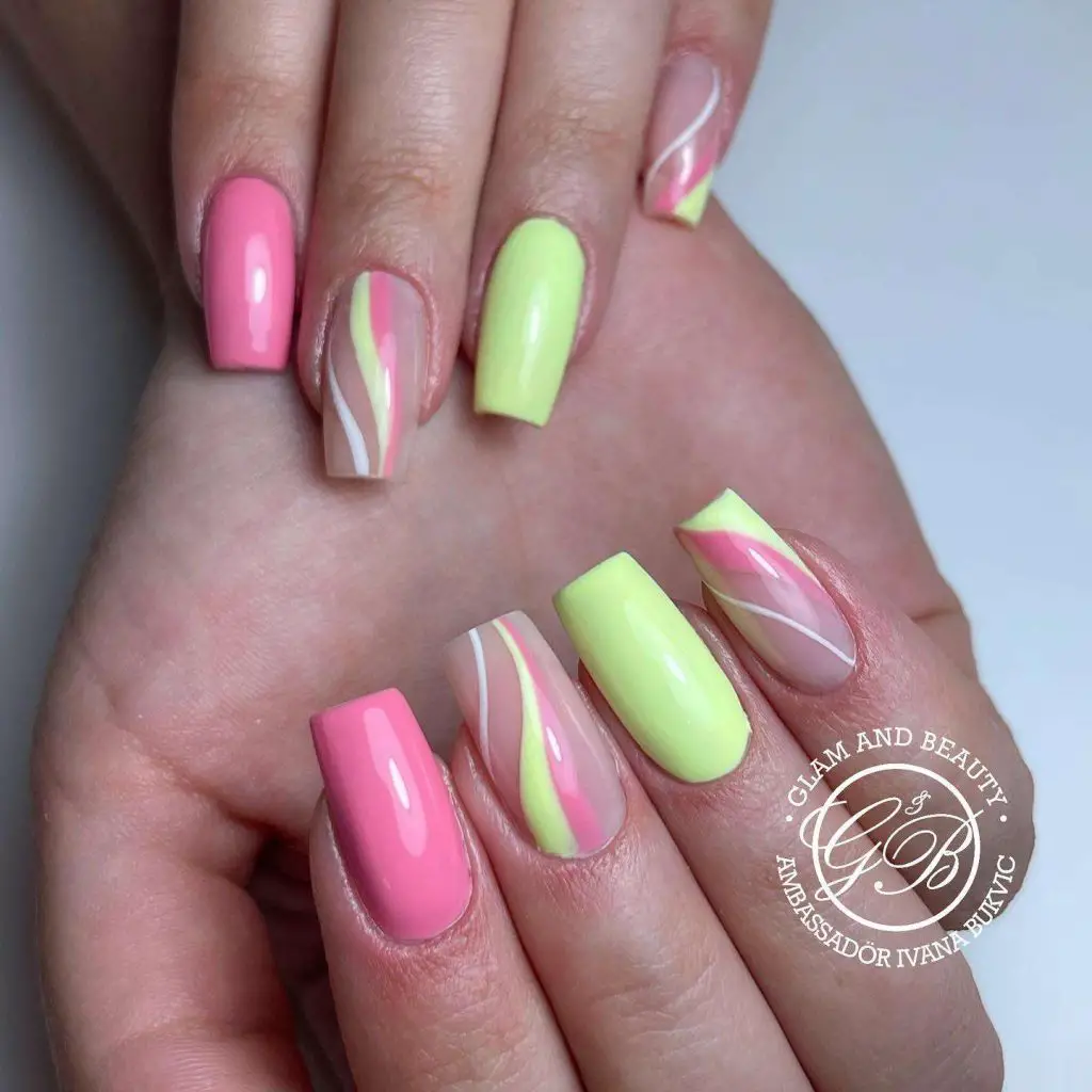 Pink And Lime Acrylic Nails