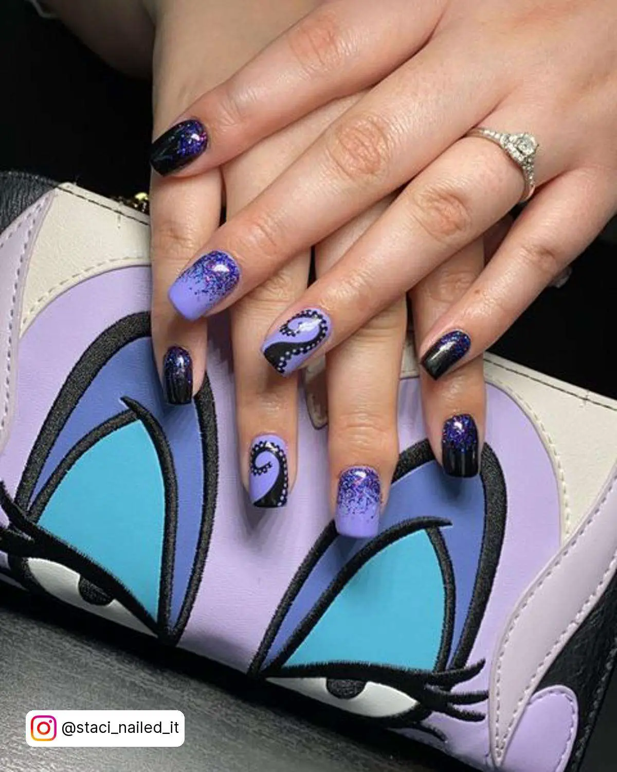 Purple And Black Disney Themed Nails