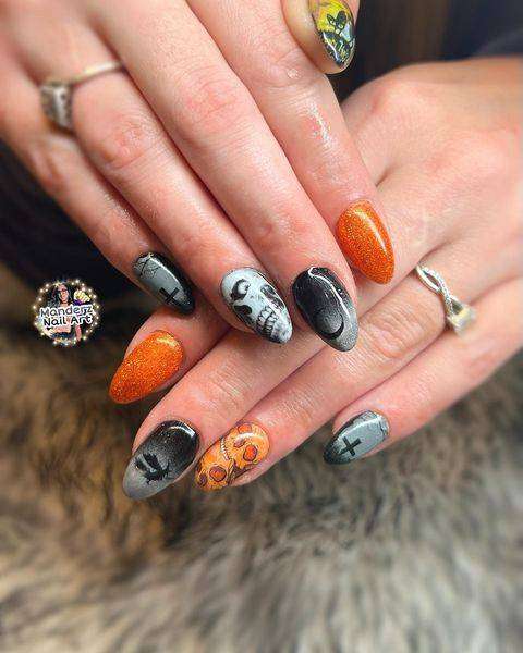 Spooky Halloween Nails Black And Orange