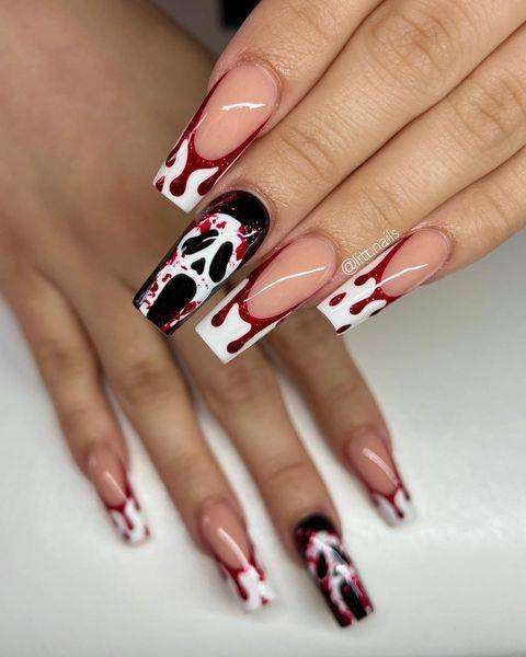 Bloody Effect French Tip Halloween Nails