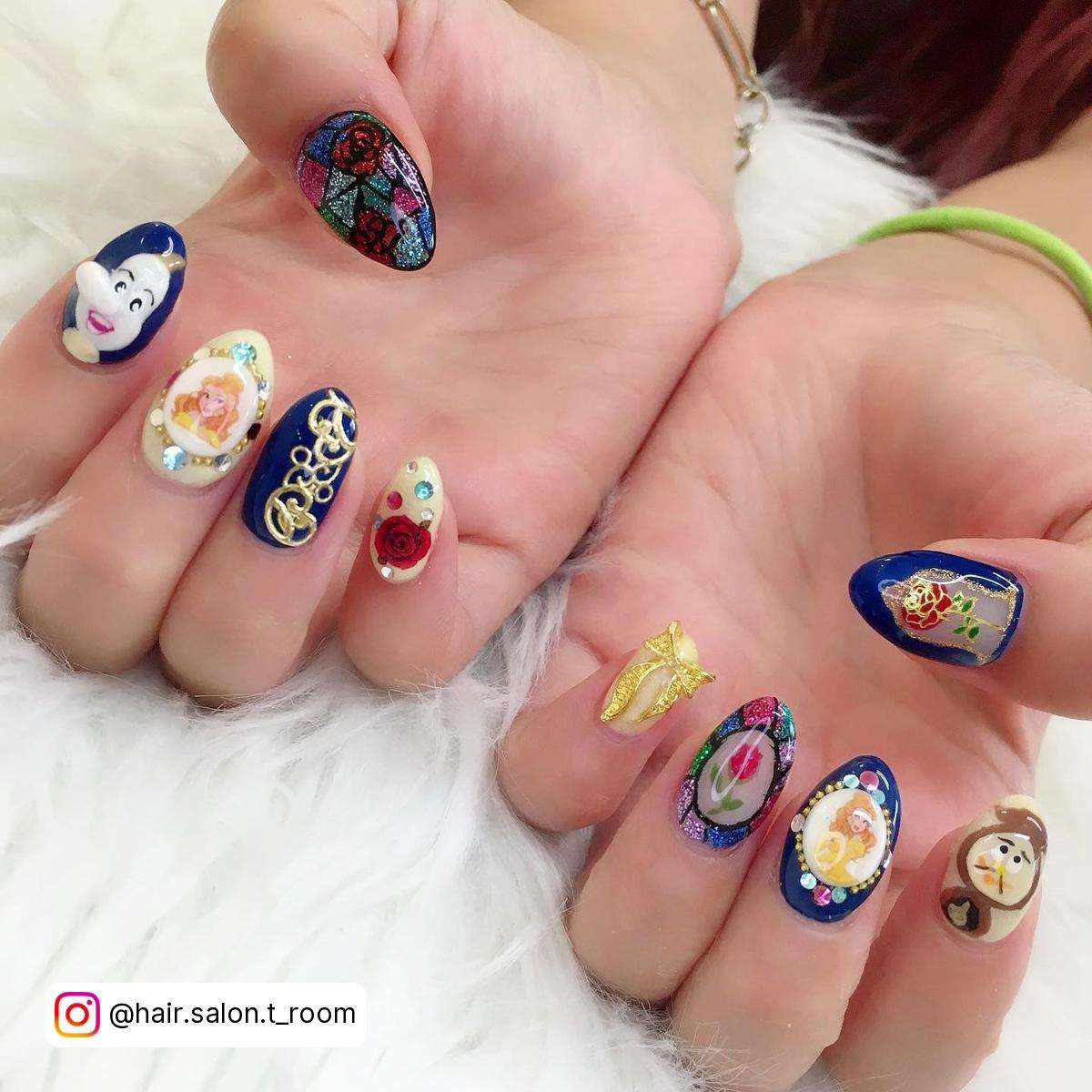 Artistic Beauty And The Beast Nails