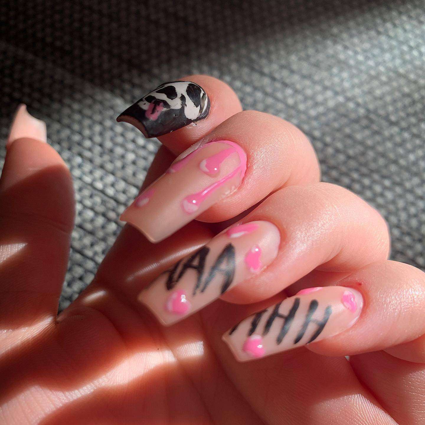 Long Black And Pink Scream Nails