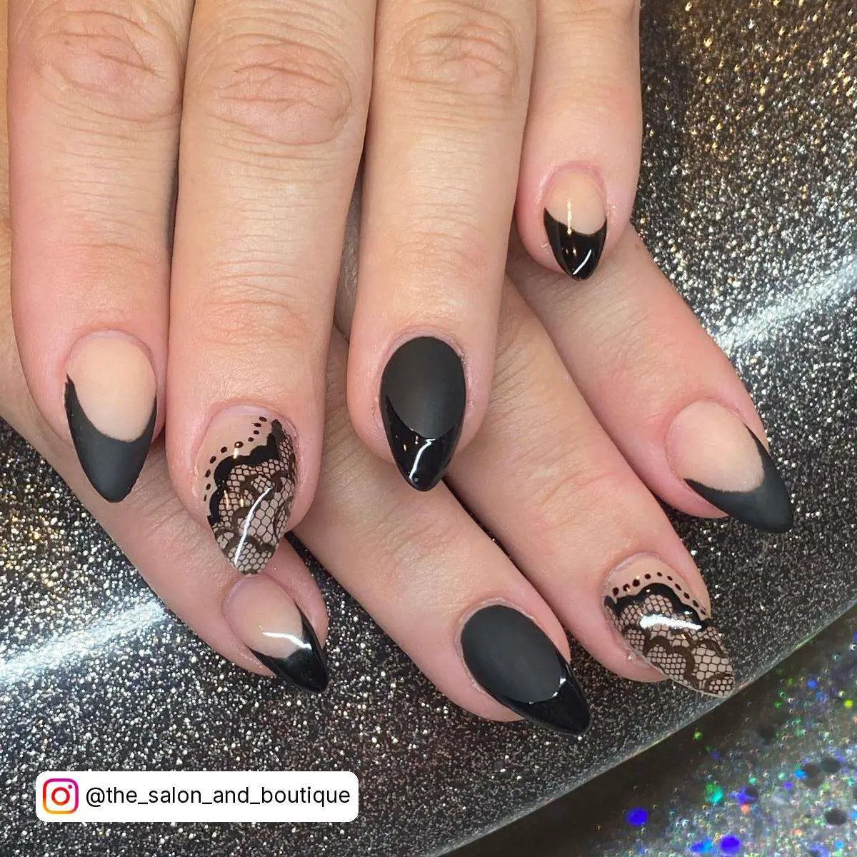 Black Matte Nails With Glossy Tip