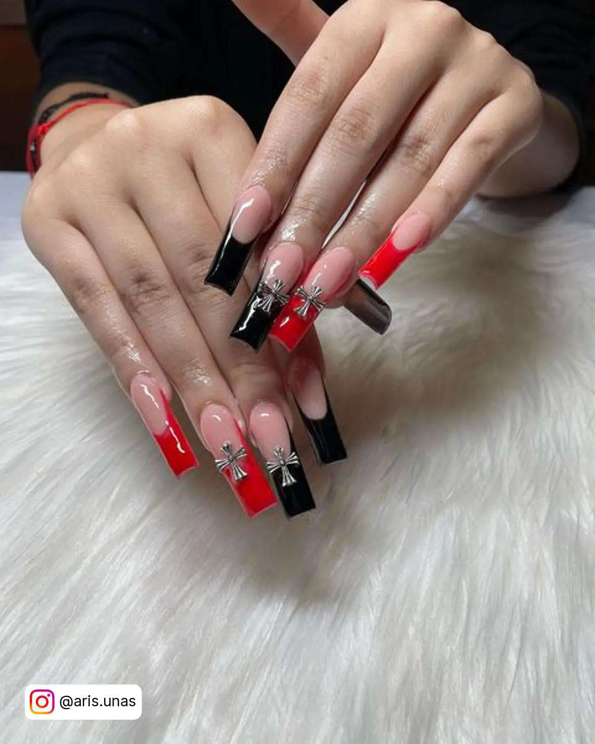 Black Nails With Red French Tips