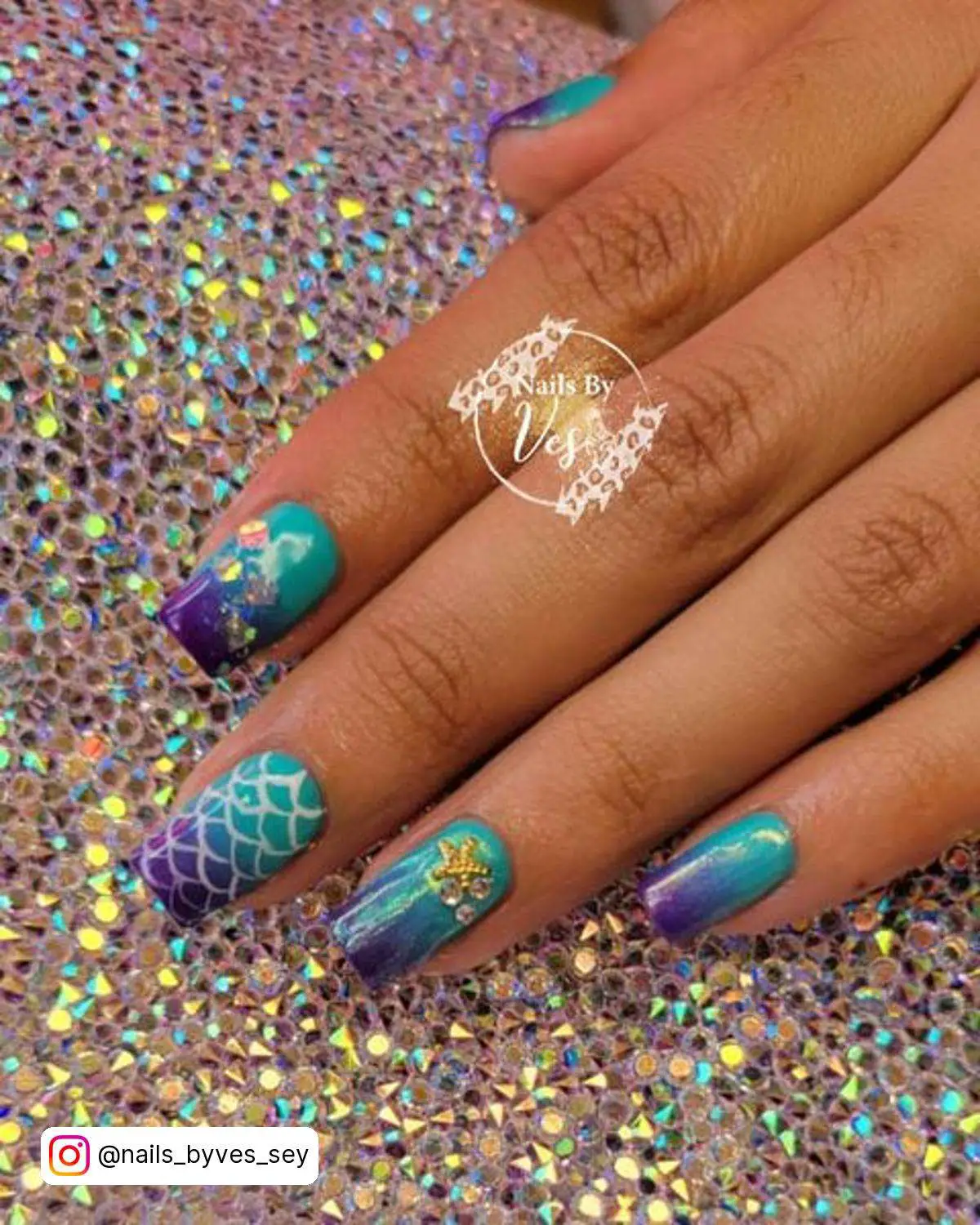 Blue And Purple Ombre Mermaid Nails