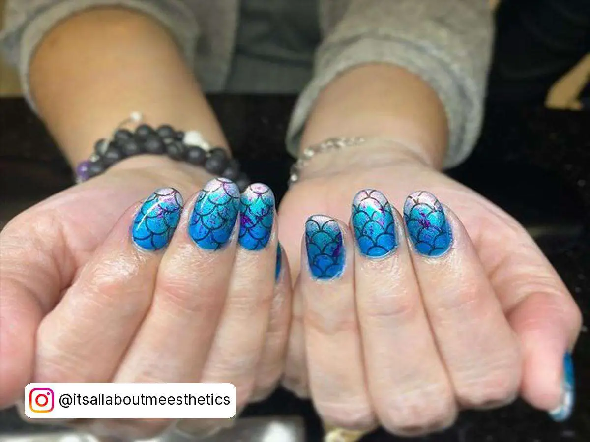 Blue Ombre Mermaid Scale Nails