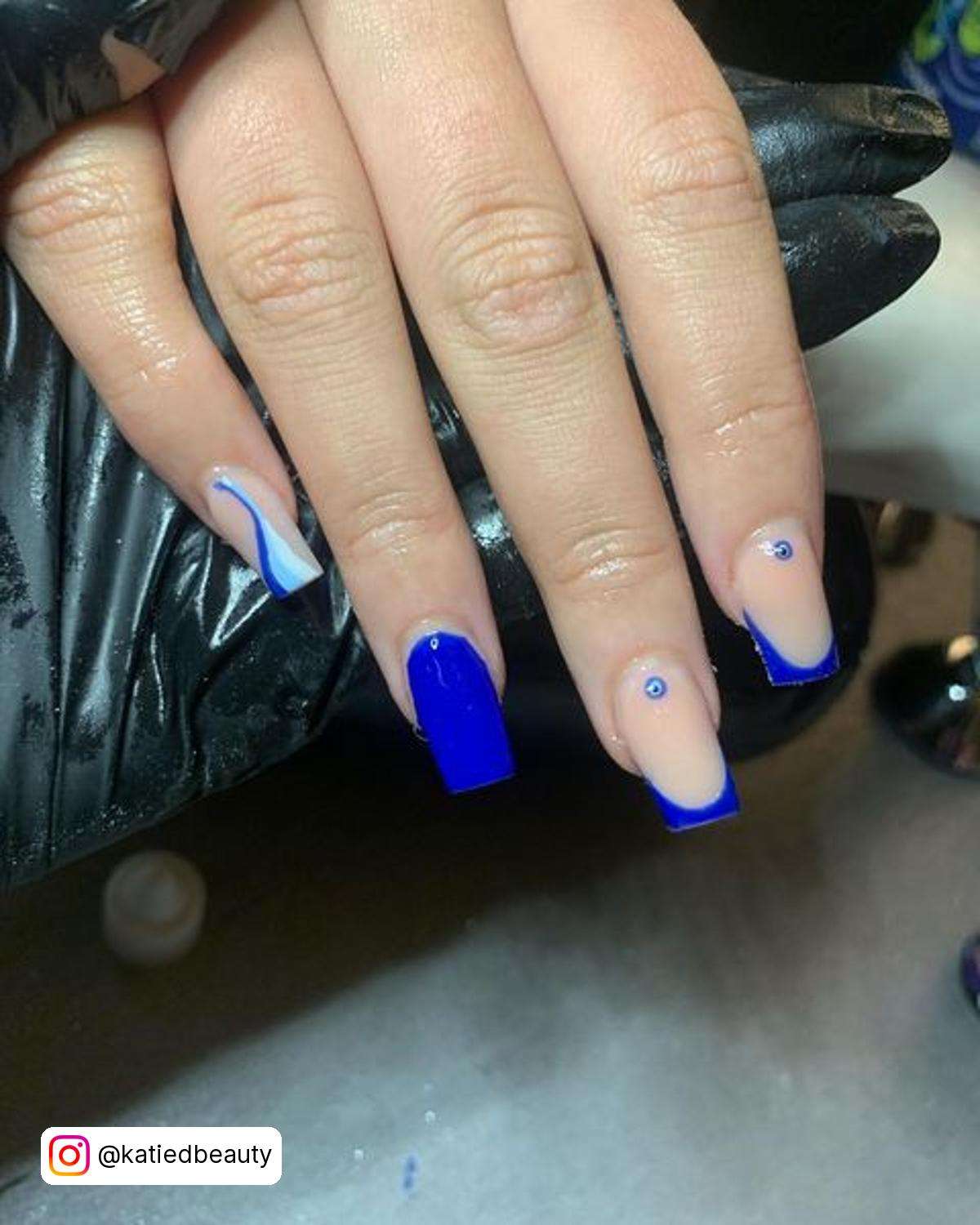 Coffin Blue French Tip Nails