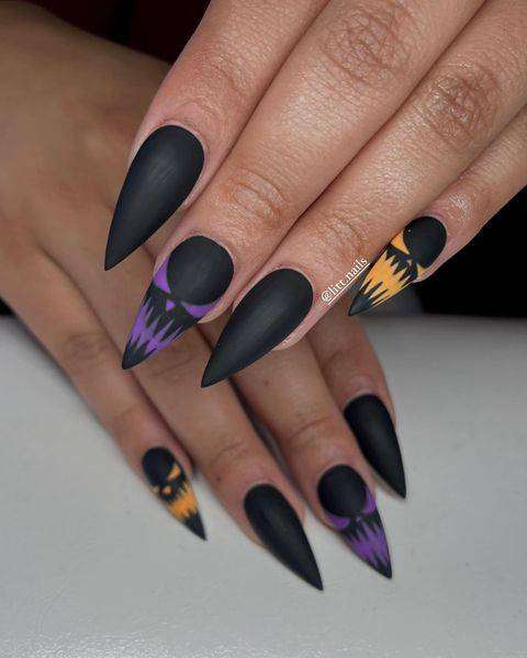 Matte Black And Super Spooky Stiletto Nails