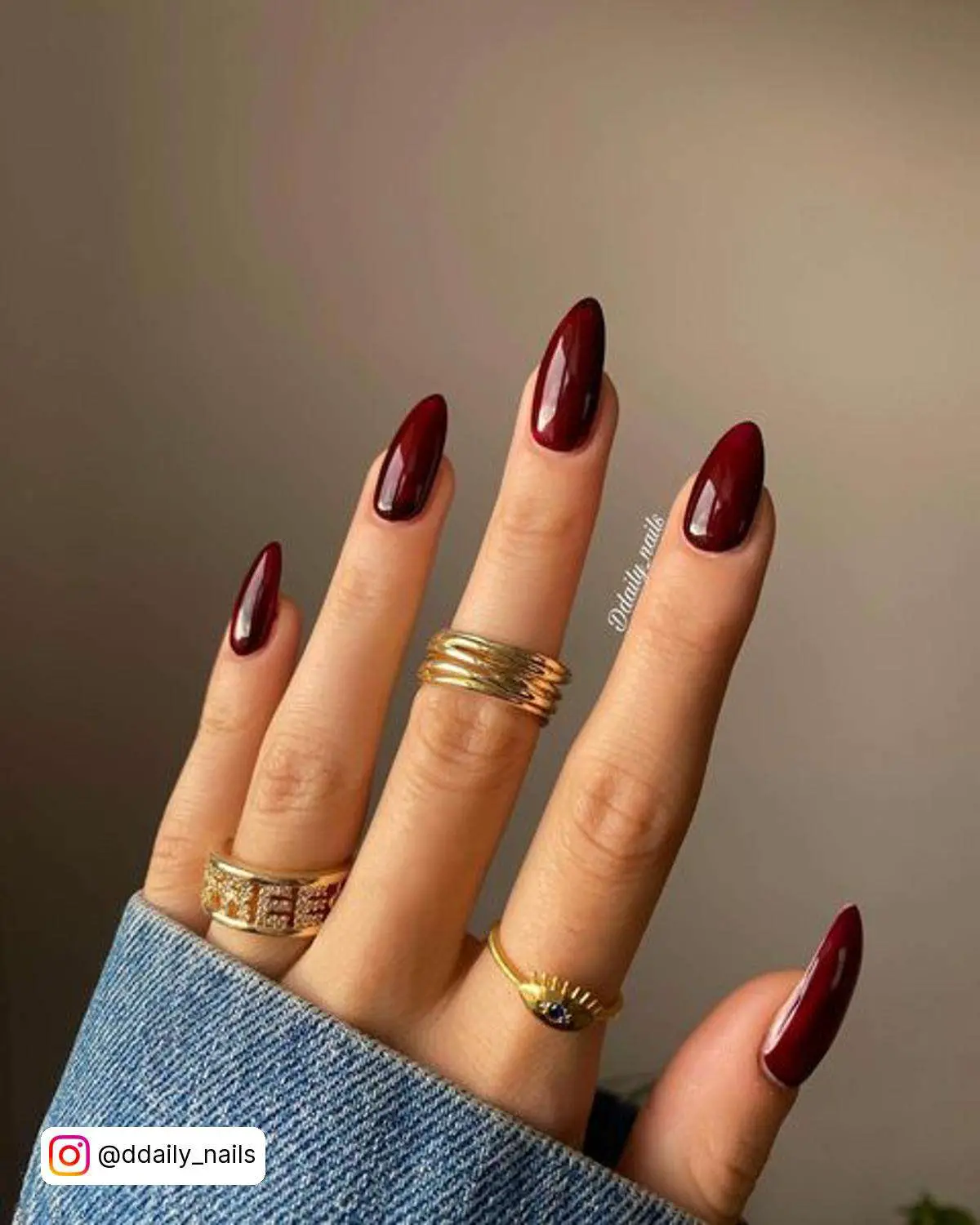 Deep Red Long Winter Almond Nails