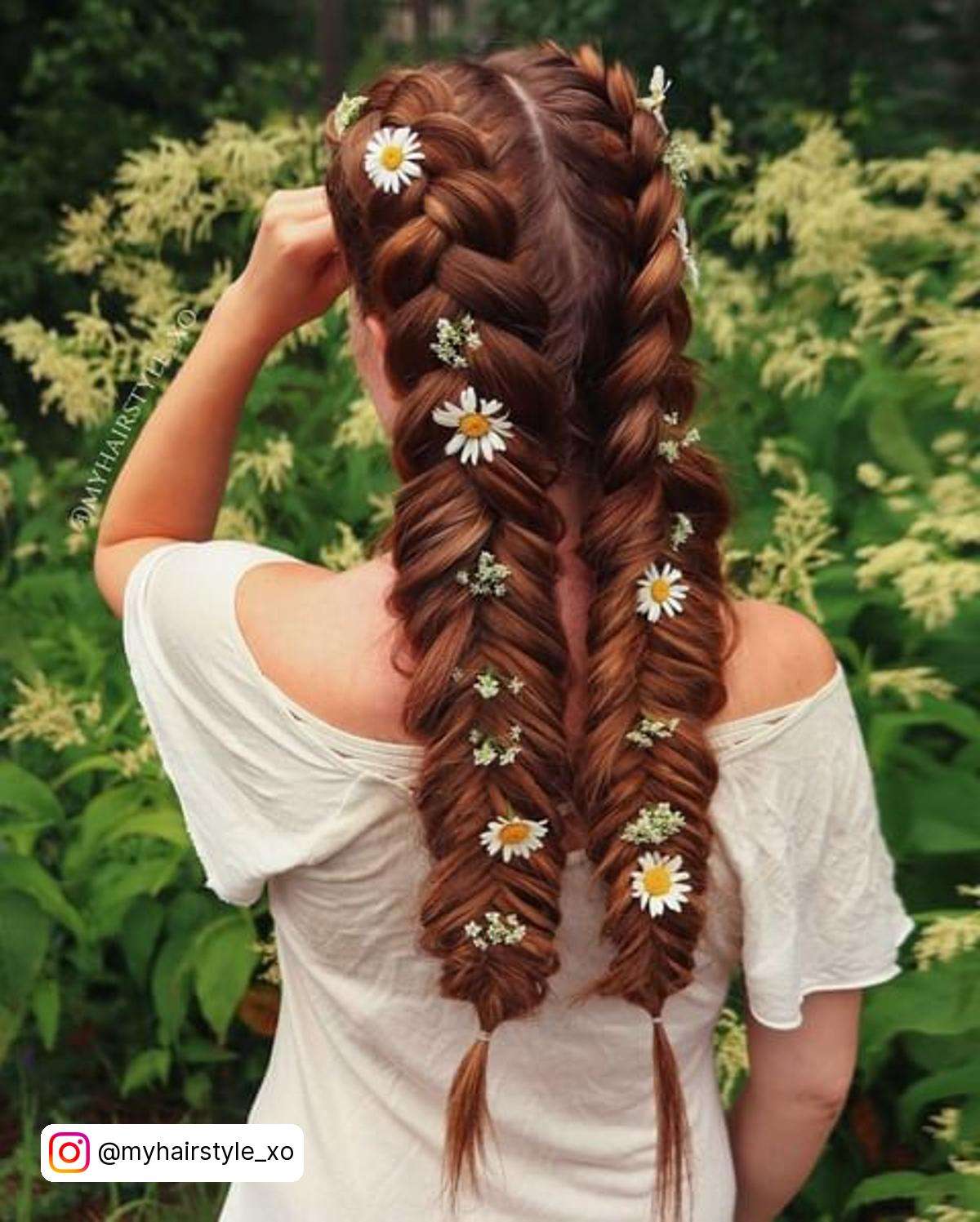 Double Fishtail Braid With Daisies