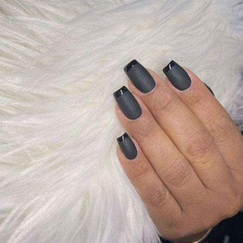 Black Matte Halloween Nails With Glossy Tip