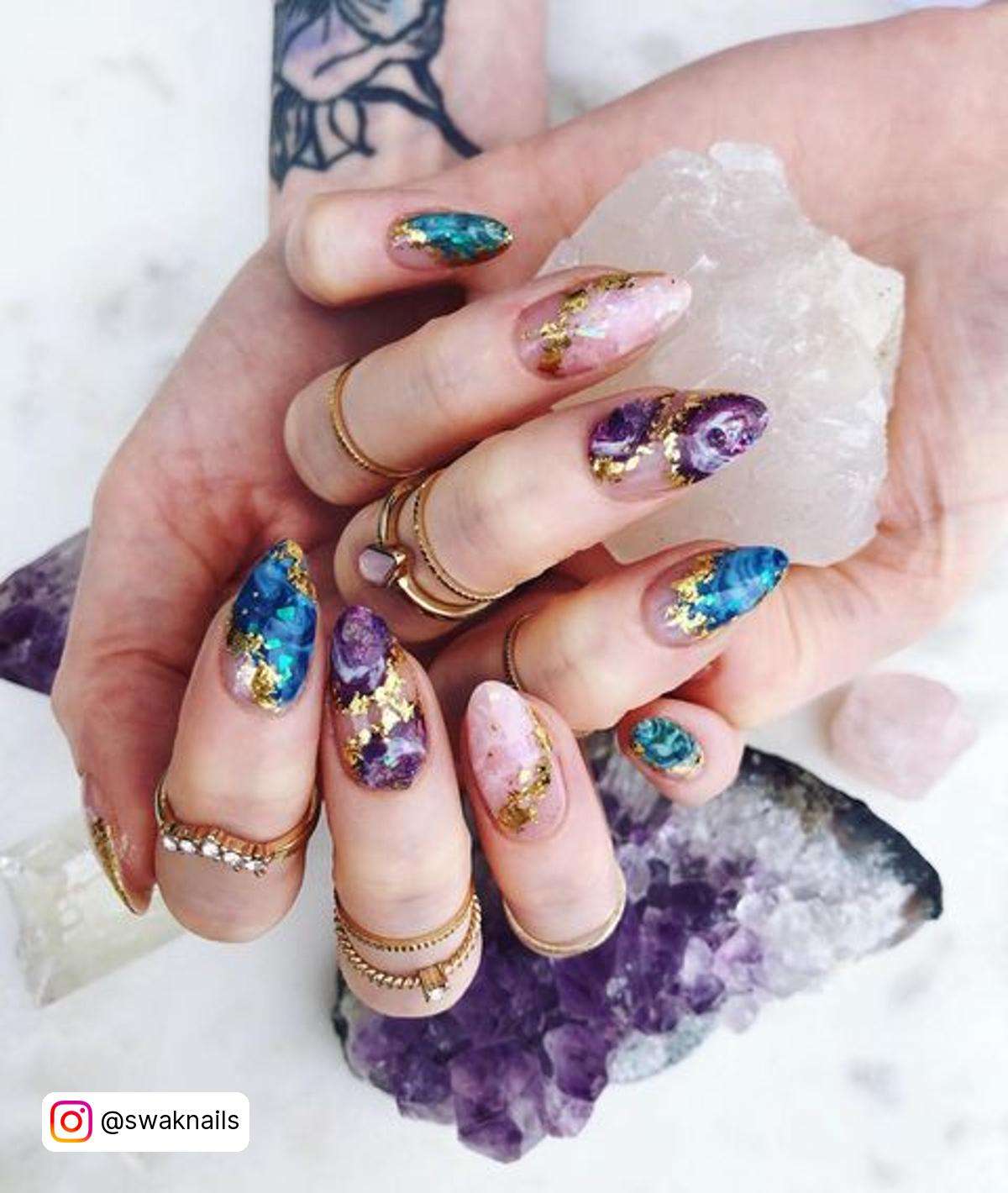 Geode Nails With Gold Foil