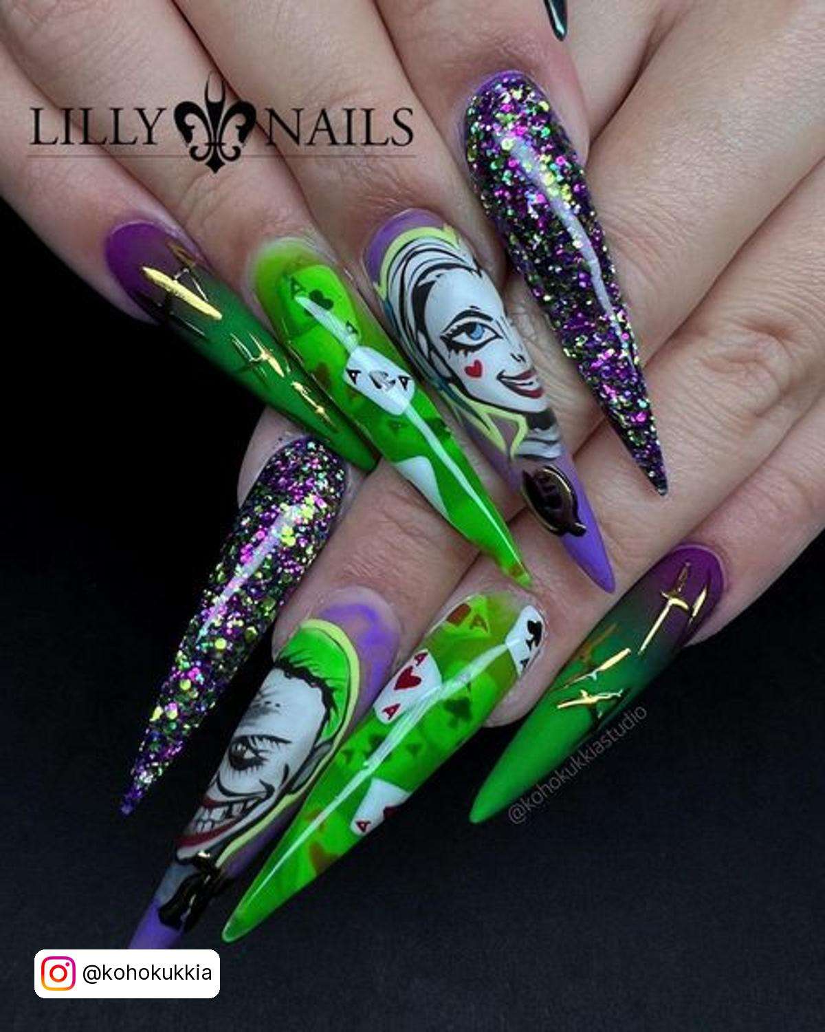 Joker And Harley Quinn Stiletto Nails