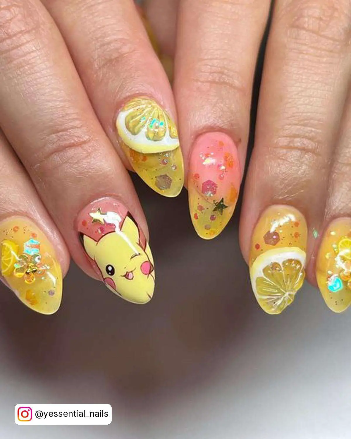 Lemon Pikachu Nail Art