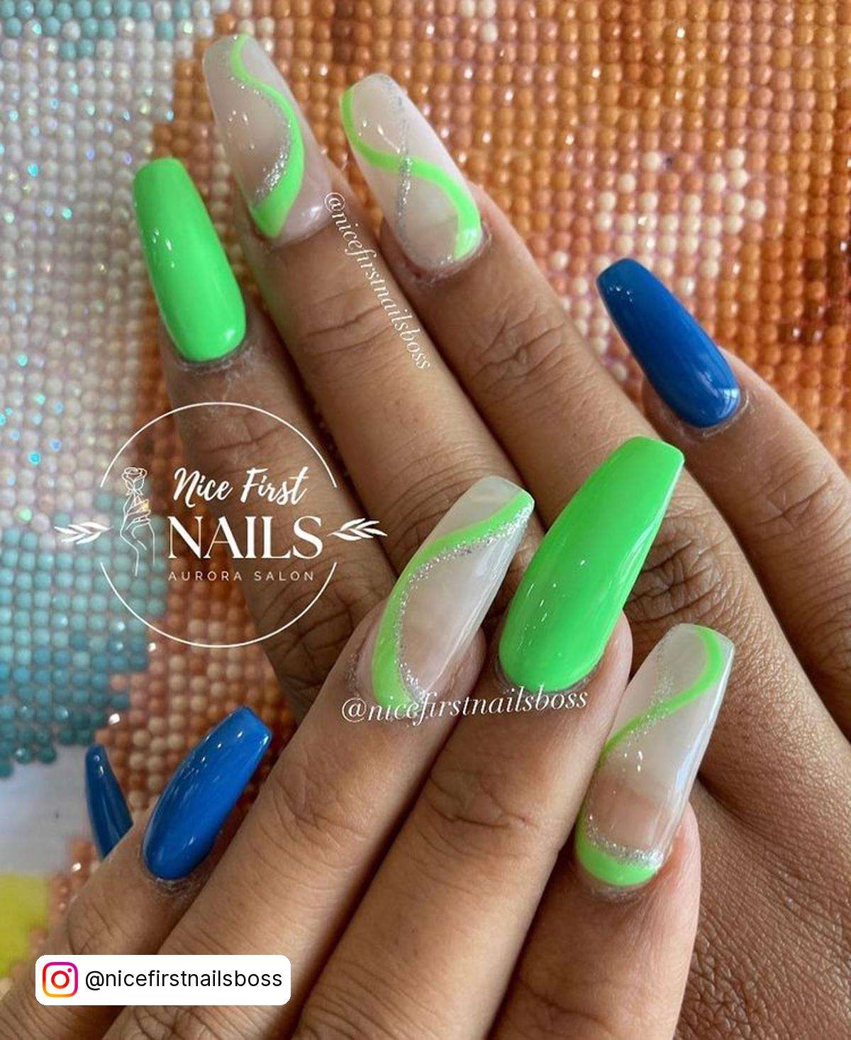 Lime Green And Blue Nails