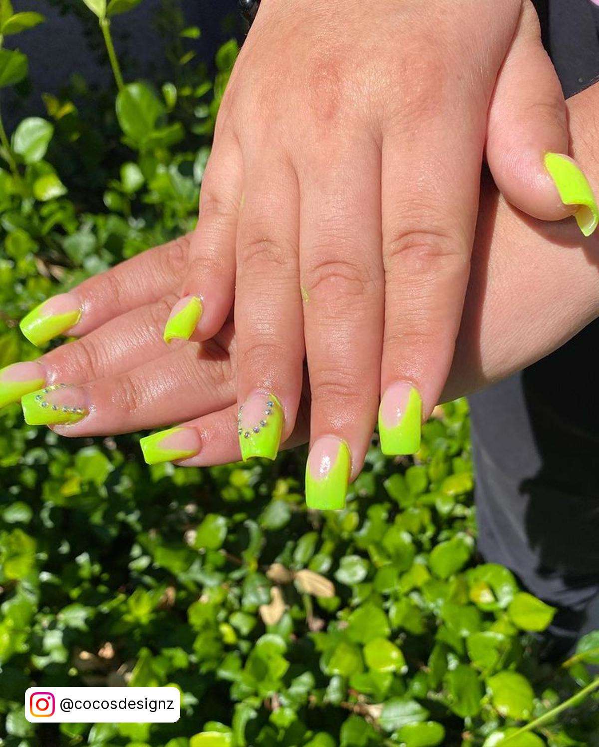 Lime Green Nails With Diamonds