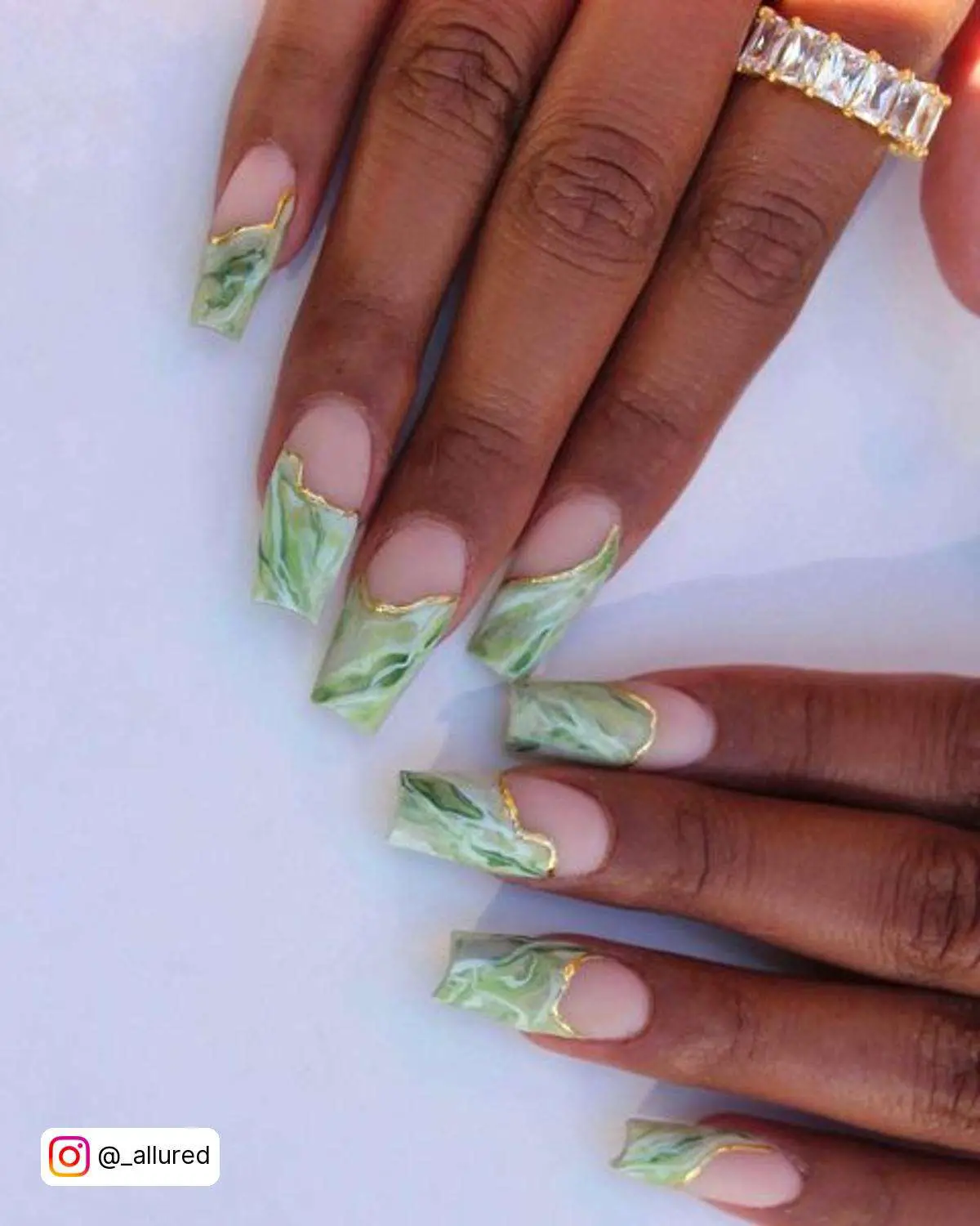 Matte Green Marble Nails
