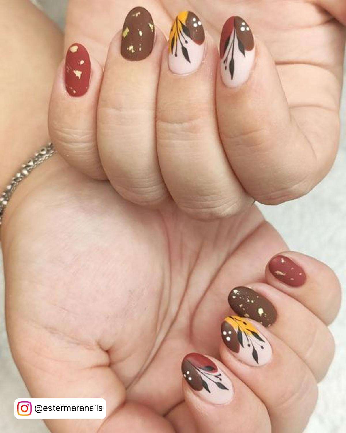 Matte Red And Gold Nails