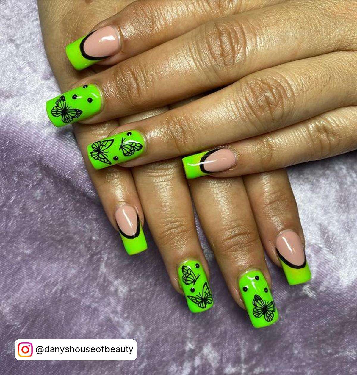 Neon Green And Black Nails