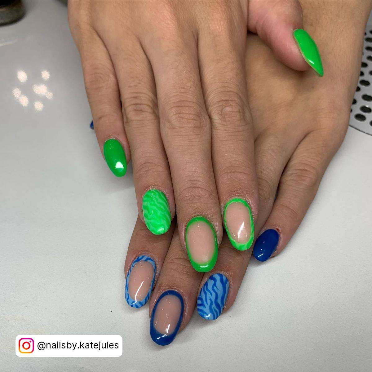 Neon Green And Blue Nails