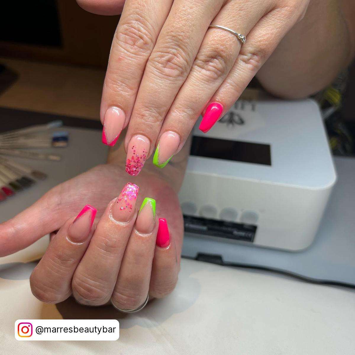 Neon Green And Pink Nails