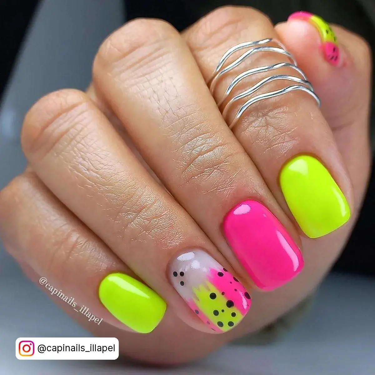 Neon Pink And Yellow Nails