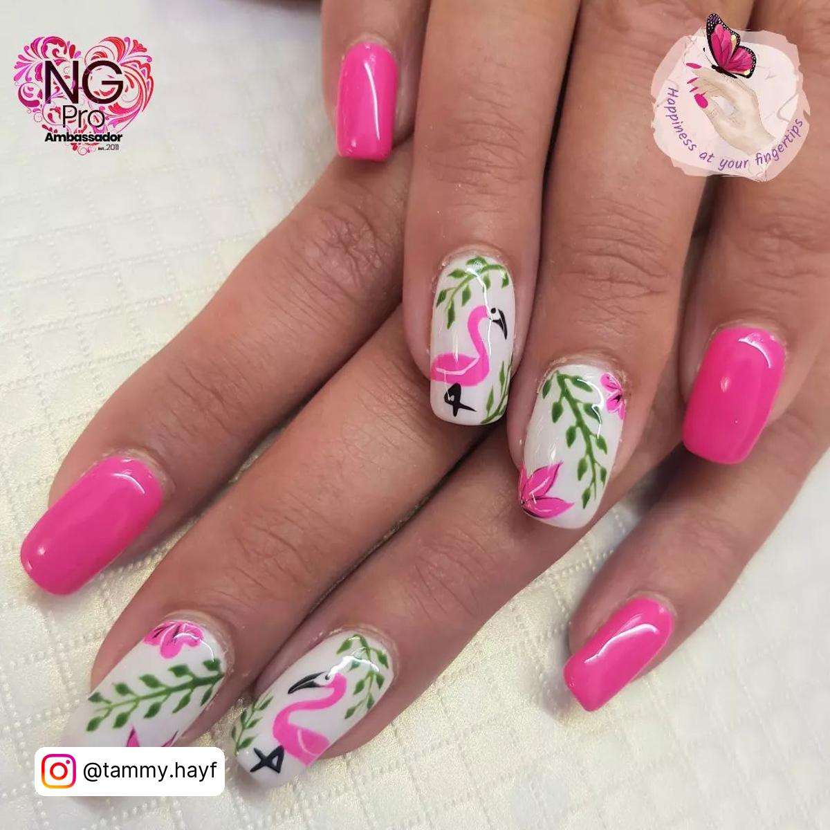 Pink And White Flamingo Nail Designs