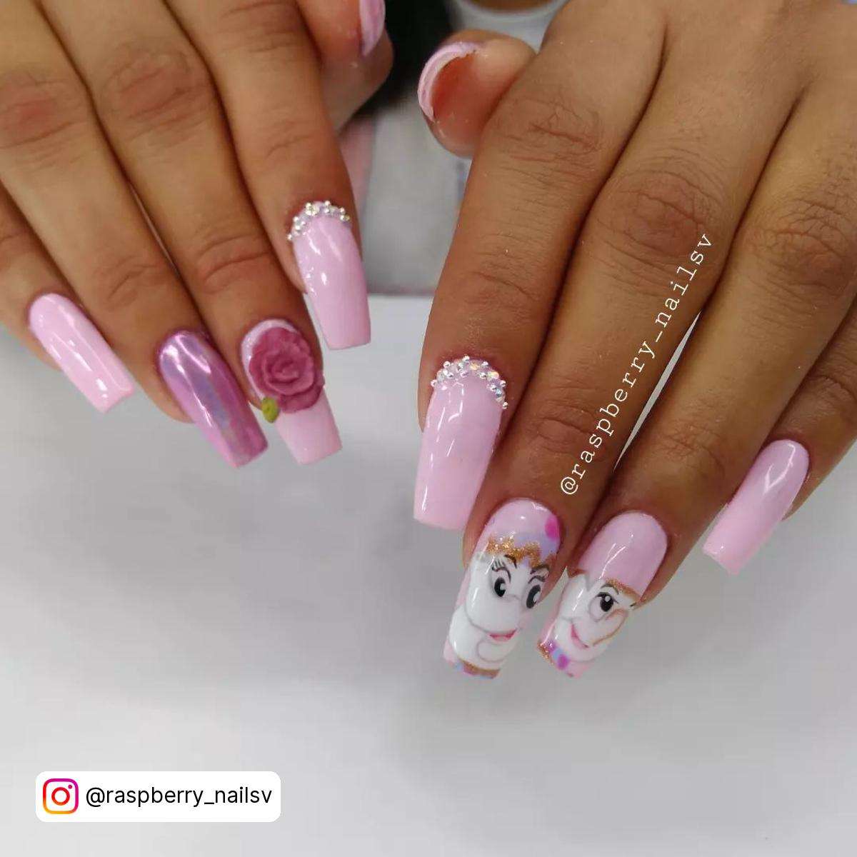 Pink Beauty And The Beast Nails