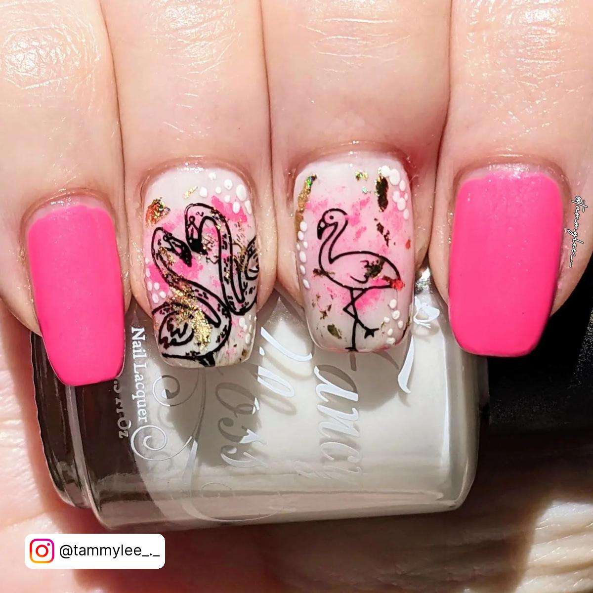 Pink Flamingo Love Bird Nails