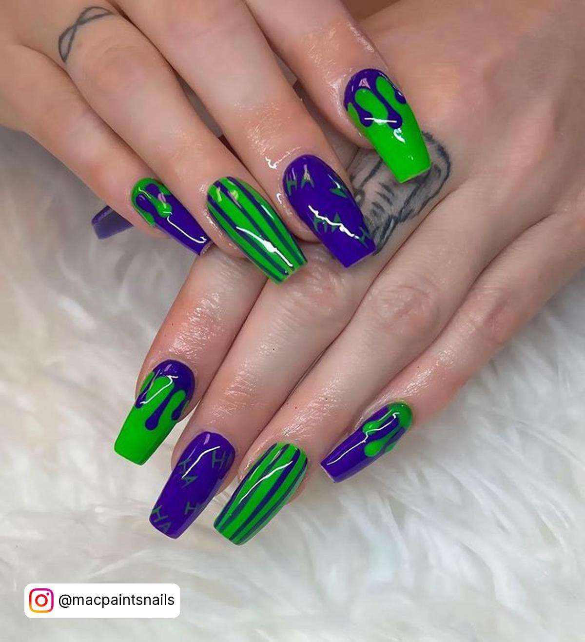Purple And Green Joker Nails