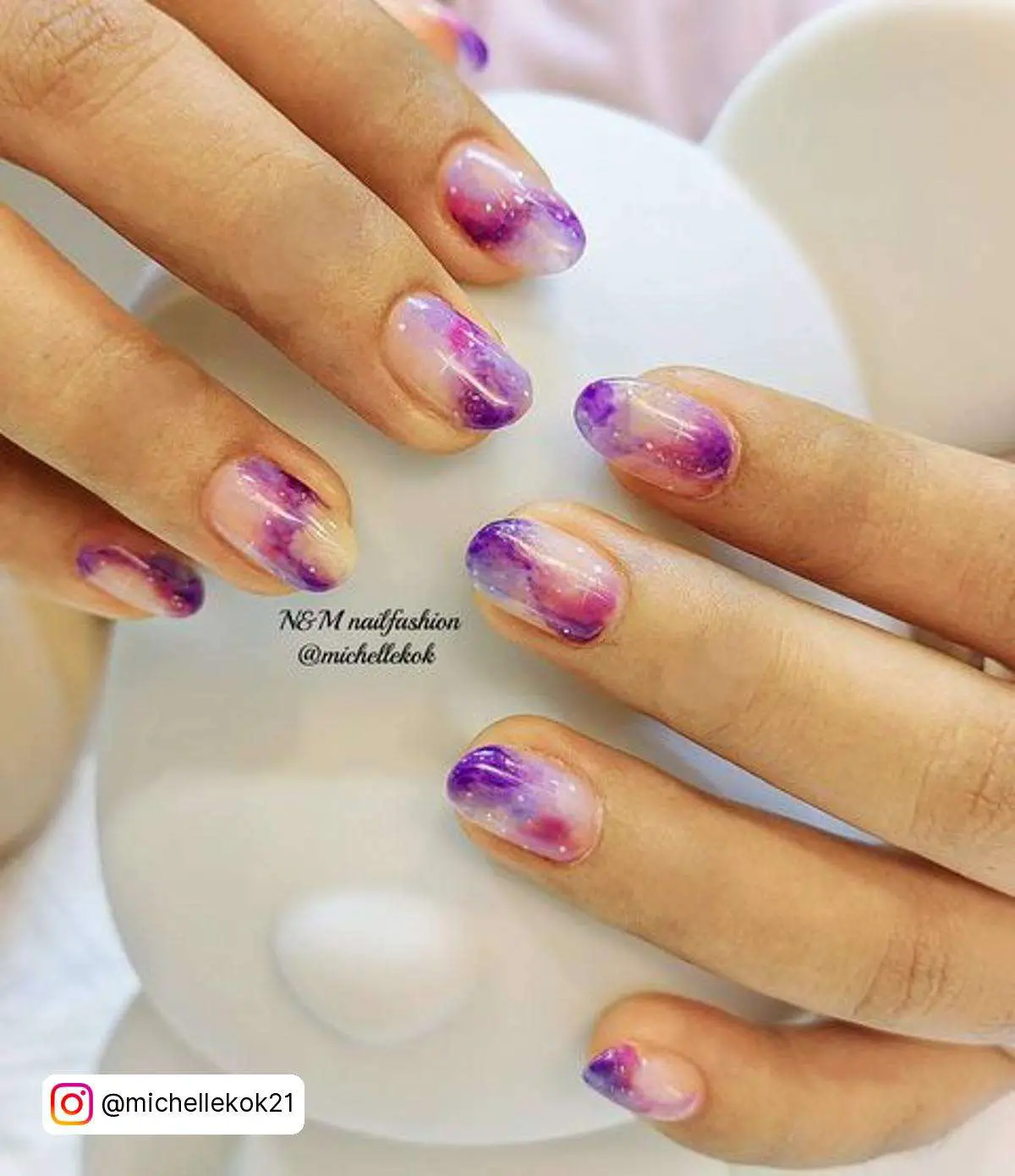 Purple And White Galaxy Nail Design