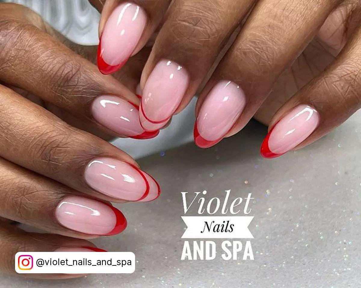 Red Almond French Tip Nails