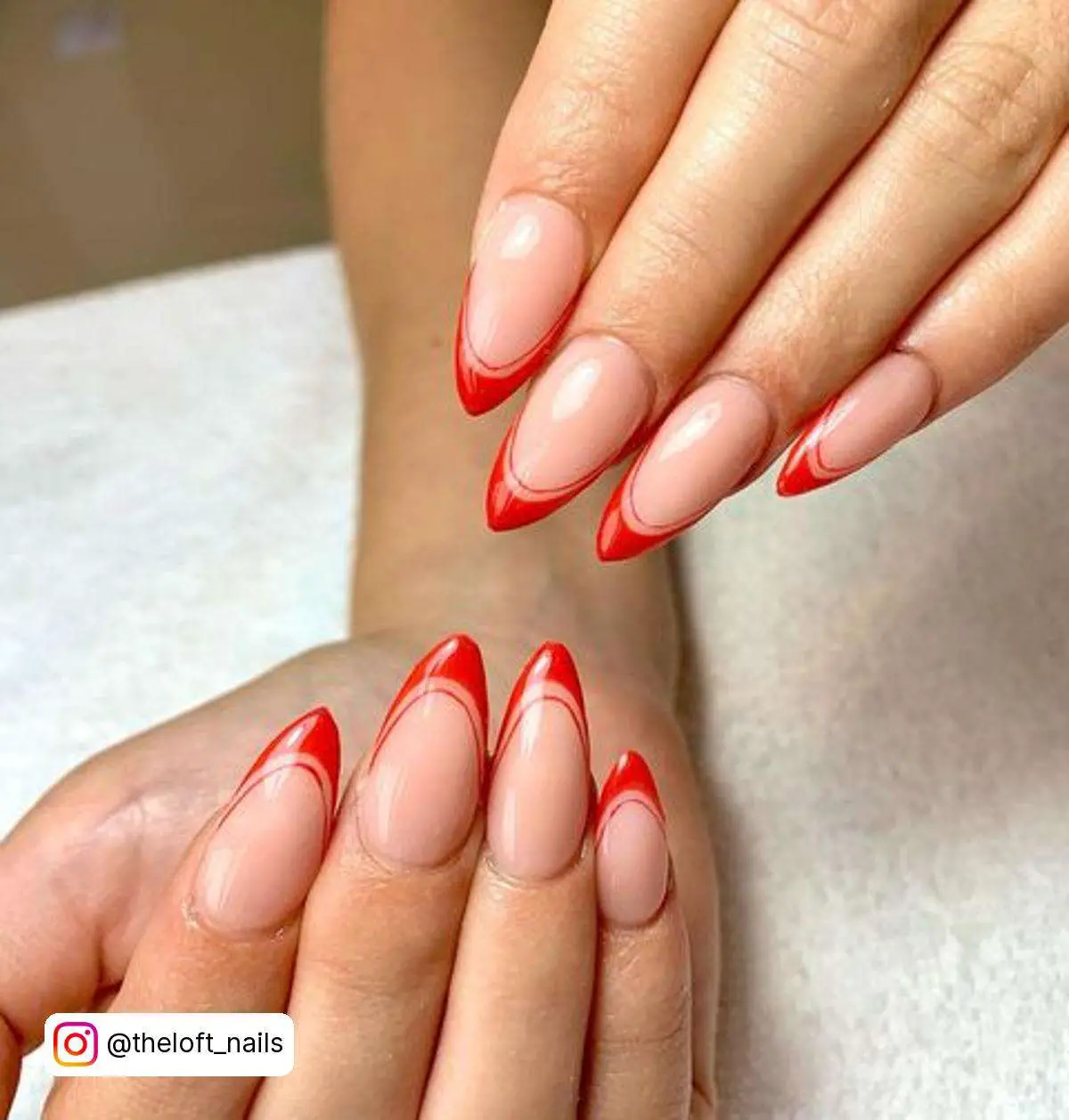 Red French Tip Nails Almond