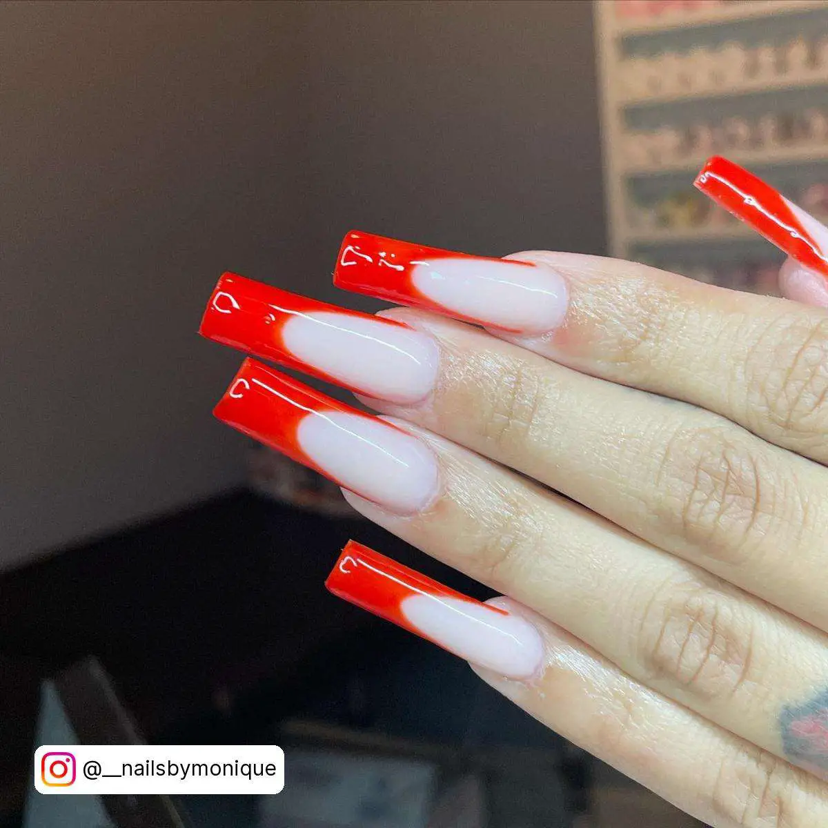 Red French Tip Nails Square