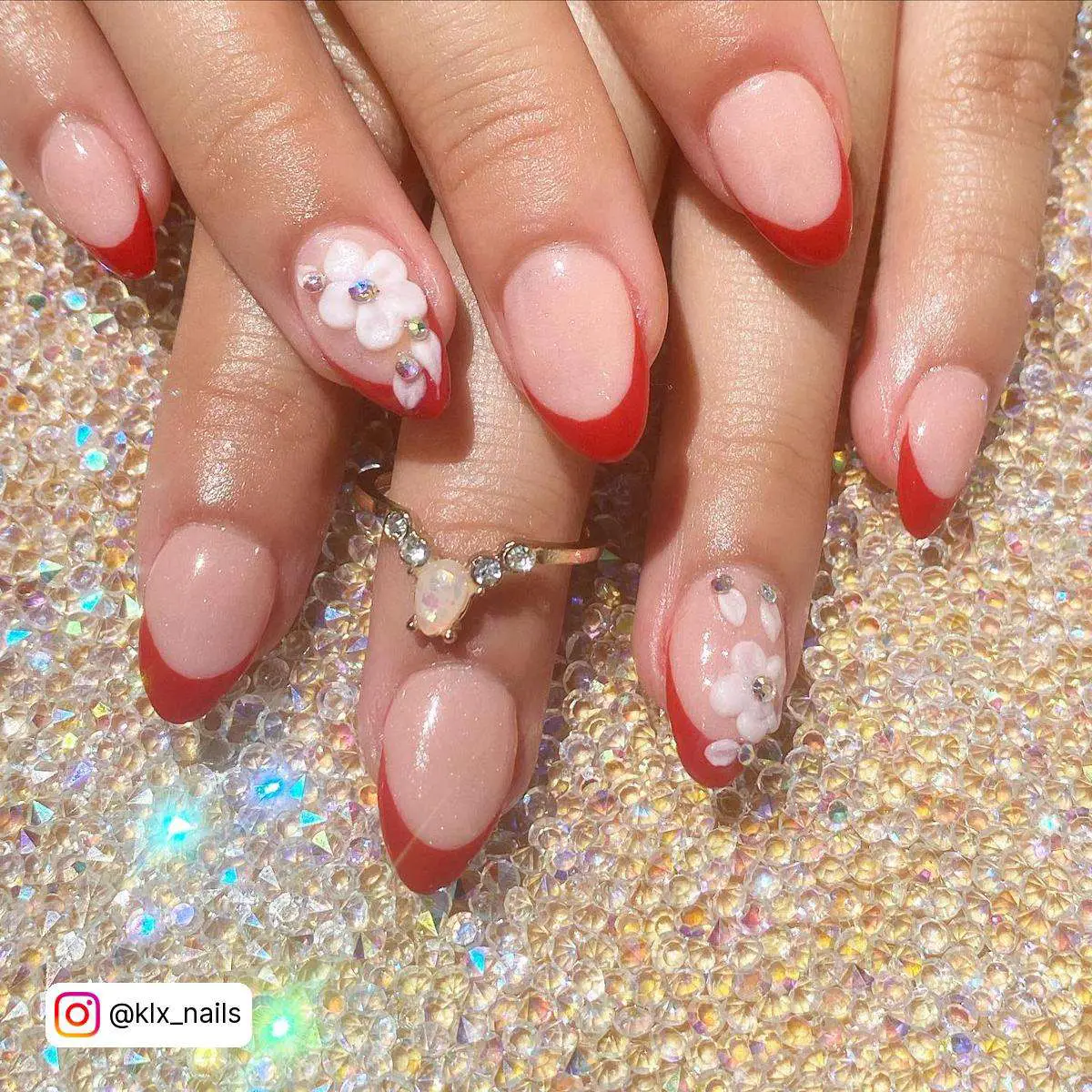 Red French Tip Oval Nails