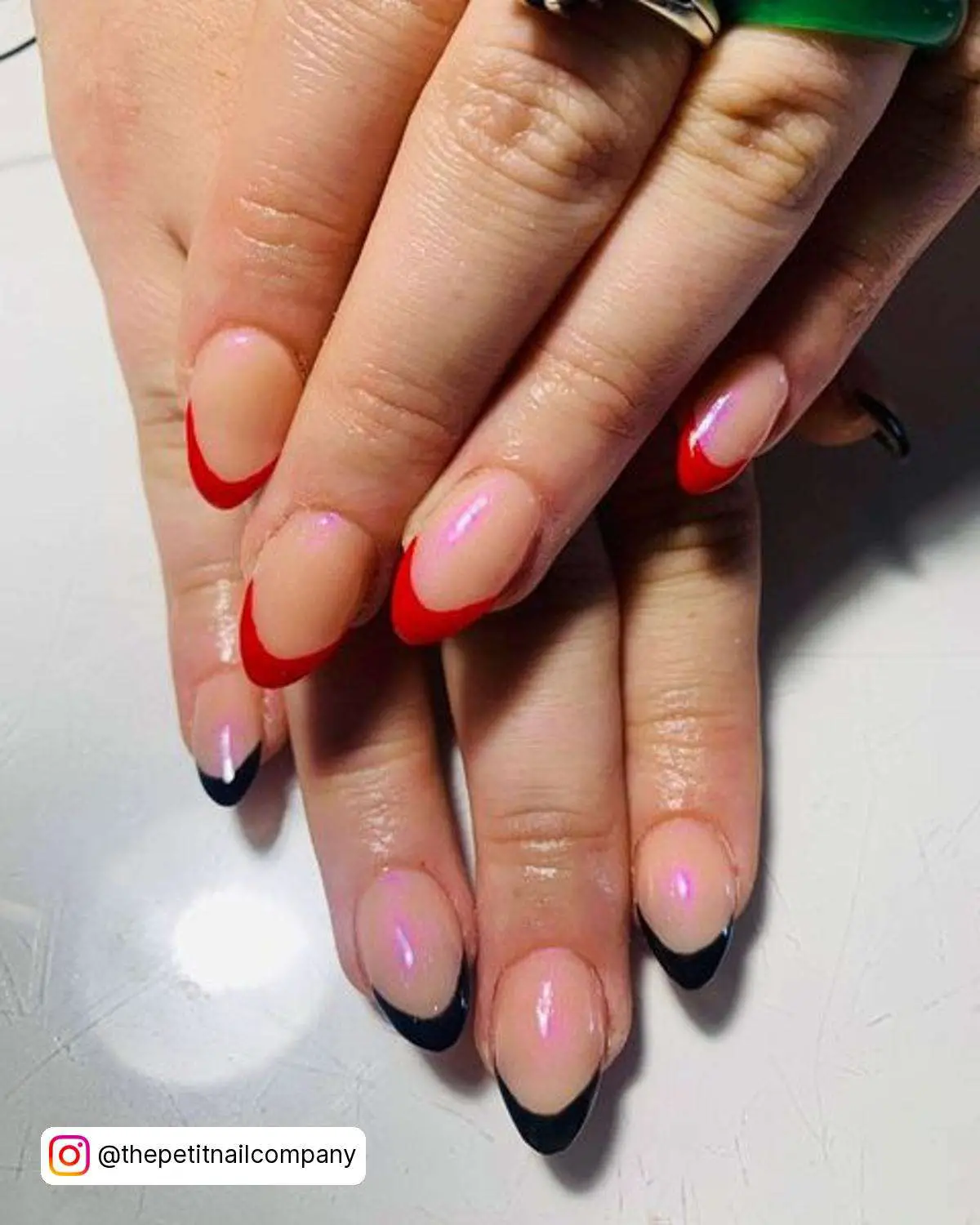 Red Nails With Black French Tips
