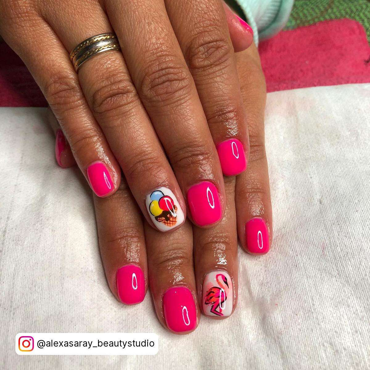 Short Pink Flamingo Nails