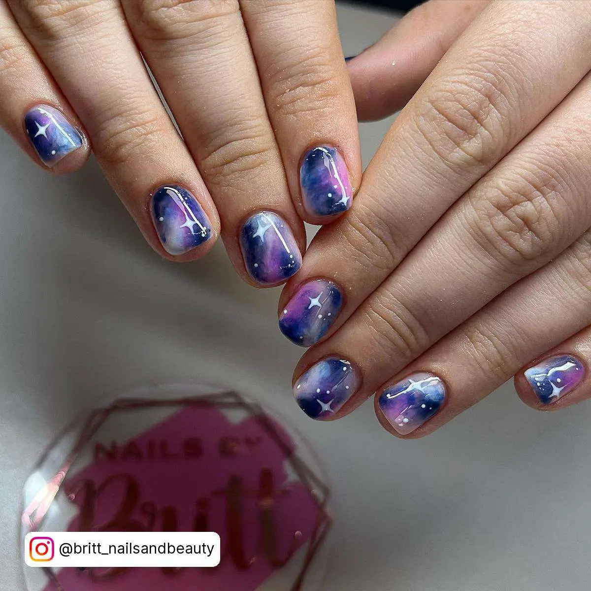 Short Purple Galaxy Nails