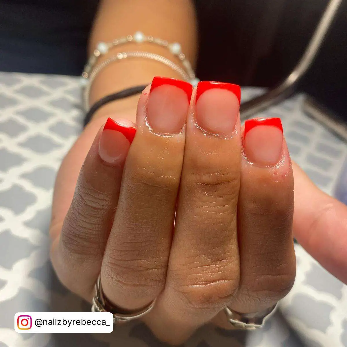 Short Red French Tip Nails