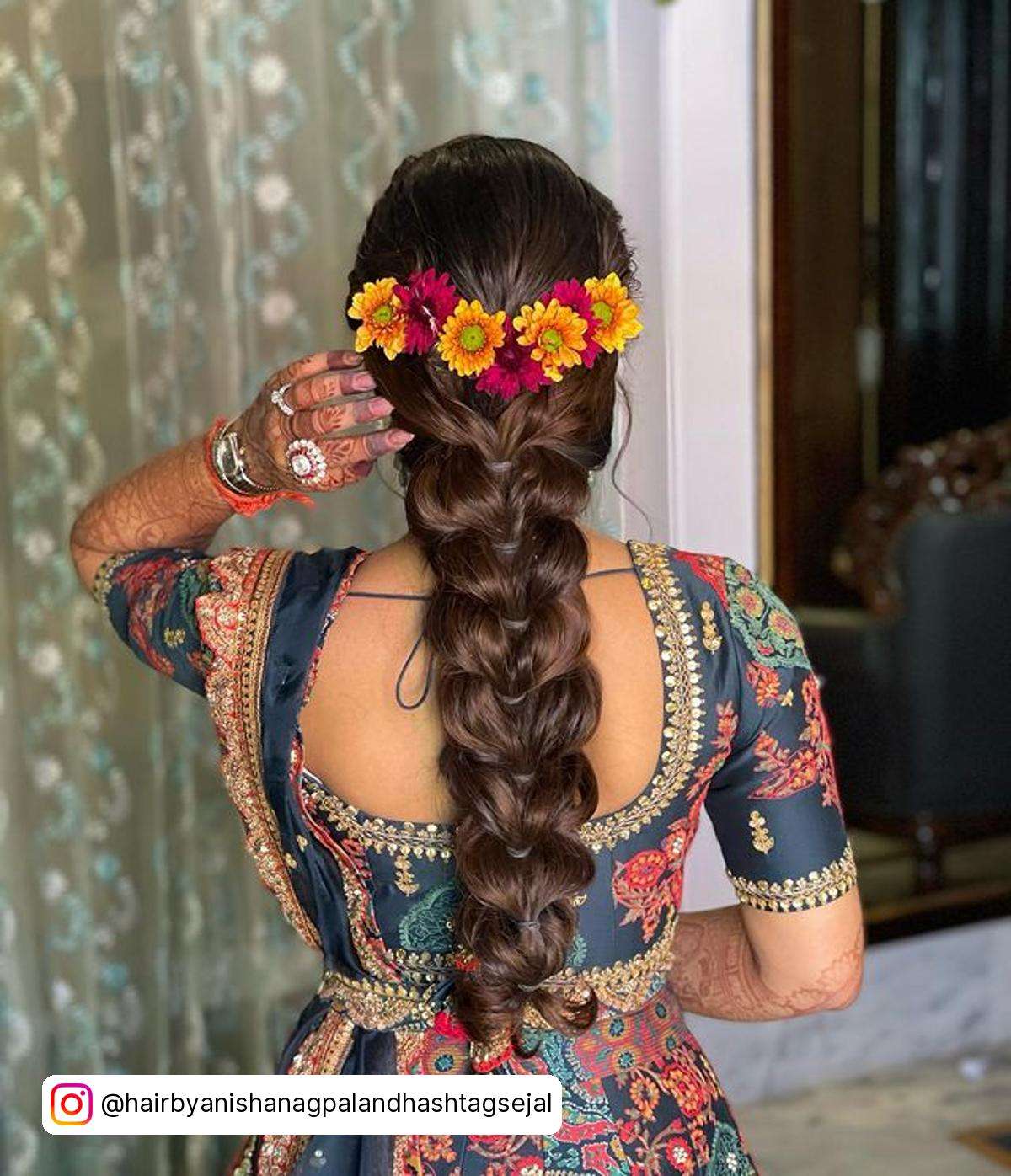 Thick Hair Fishtail Braid With Flowers
