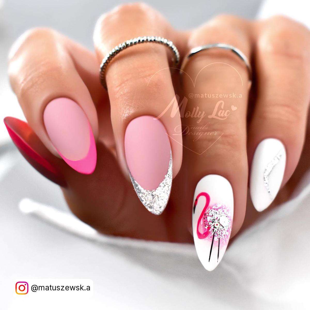 White Flamingo Almond Nails
