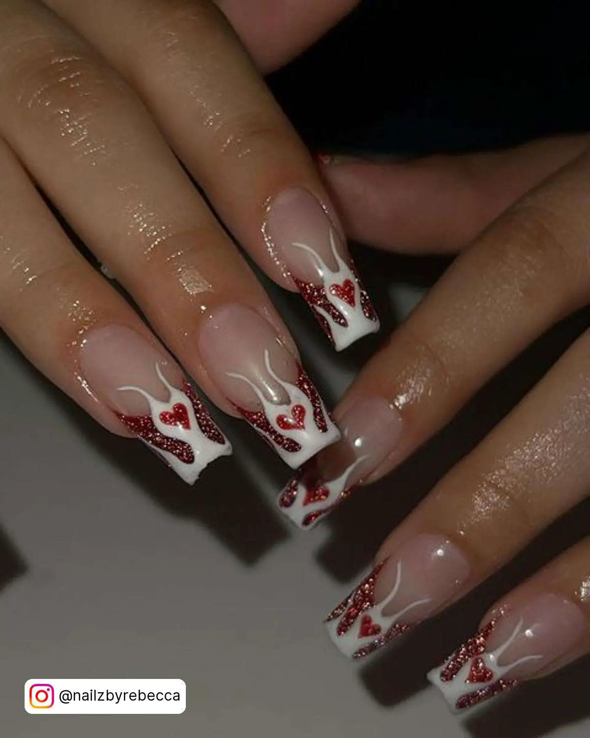 White Nails With Red French Tip