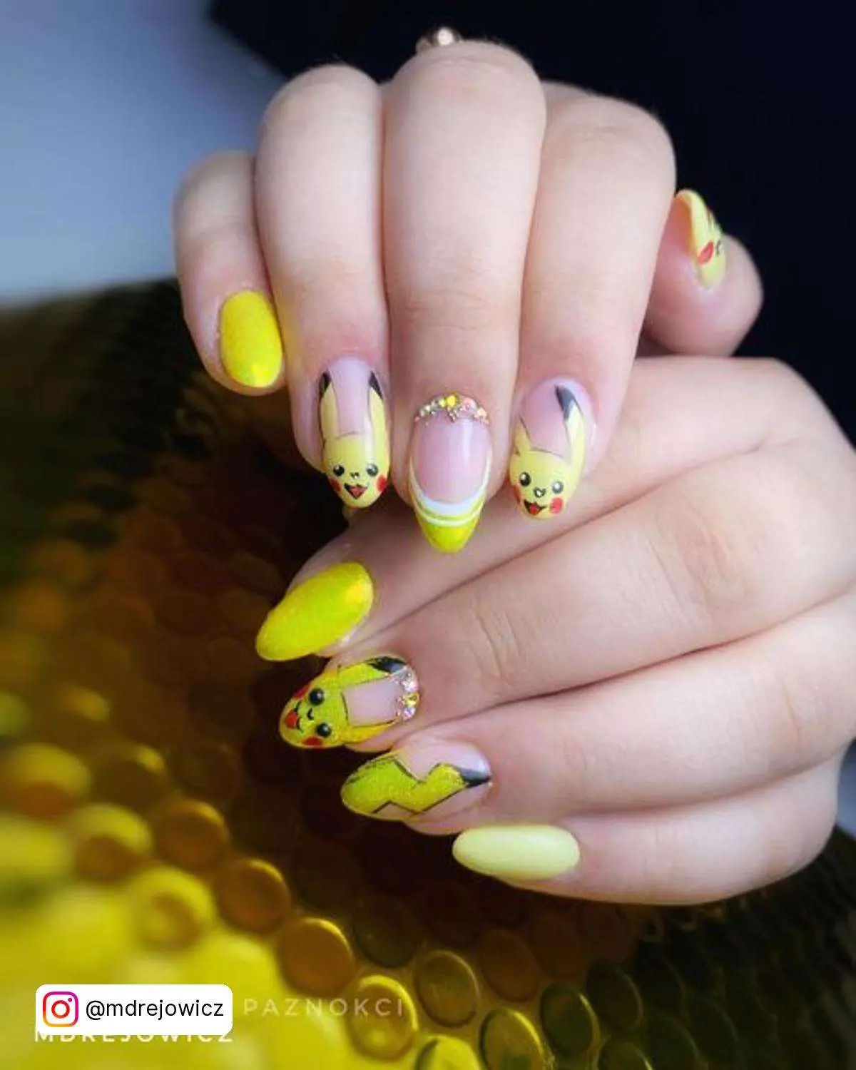Yellow Pikachu Nails