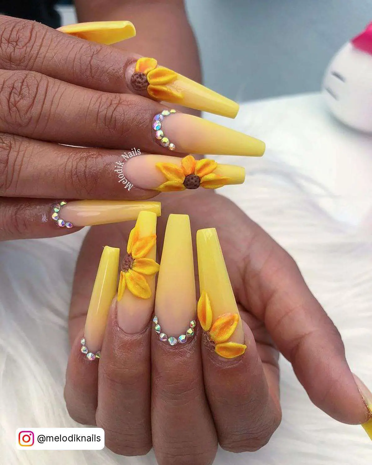 Yellow Sunflower Nail Design