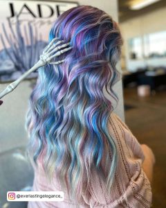 Blue Purple And Silver Long And Wavy Opal Hair
