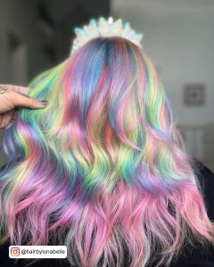 Long And Wavy Pastel Purple Pastel Blue Pastel Yellow Pastel Pink And Pastel Green Highlighted Opal Hair