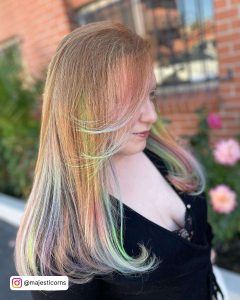 Long Blonde Hair With Opal Pastel Color Dip Dye