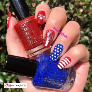 Red White And Blue Oval Nails With Stars And Stripes
